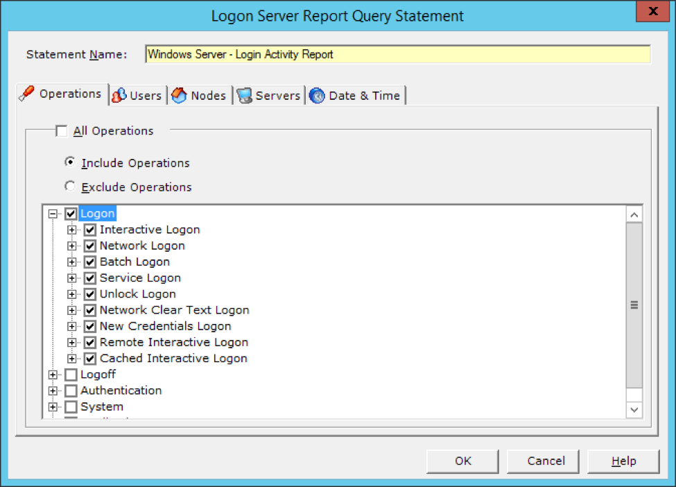 Logon Server Report Query Statement